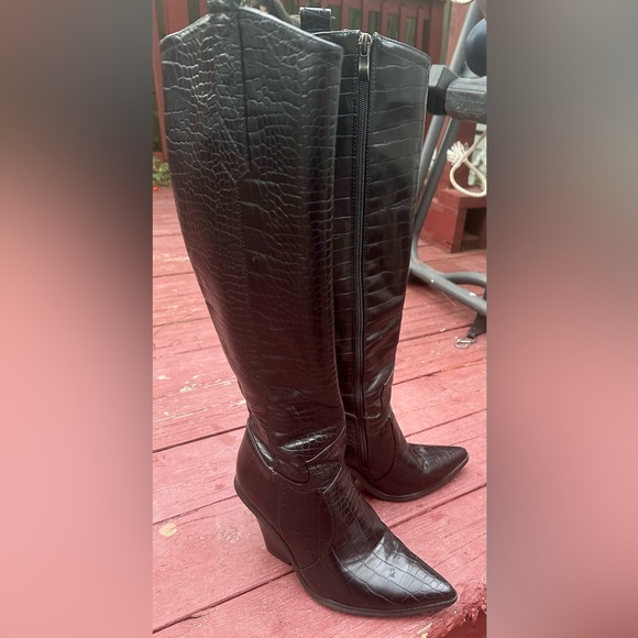 Sergio Todzi Knee High Mock Croc Cowboy Rodeo Boots,black Size UK 39/ US 9 • EUC - Picture 6 of 11